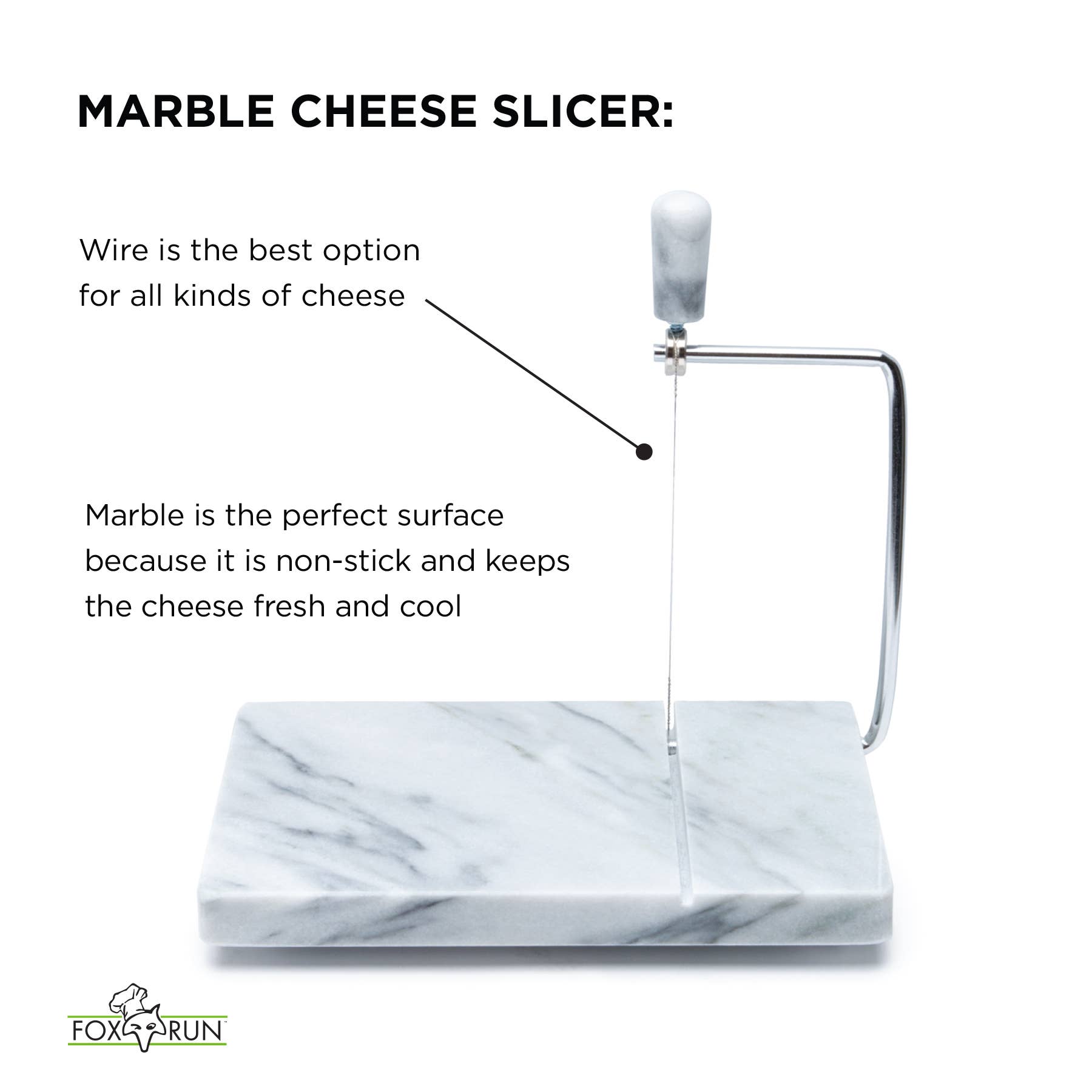 Fox Run Brands - Wholesale Cheese Spreader - Fox Run Marble Cheese Slicer, 2 Replacement Wires, 8" x 5"8