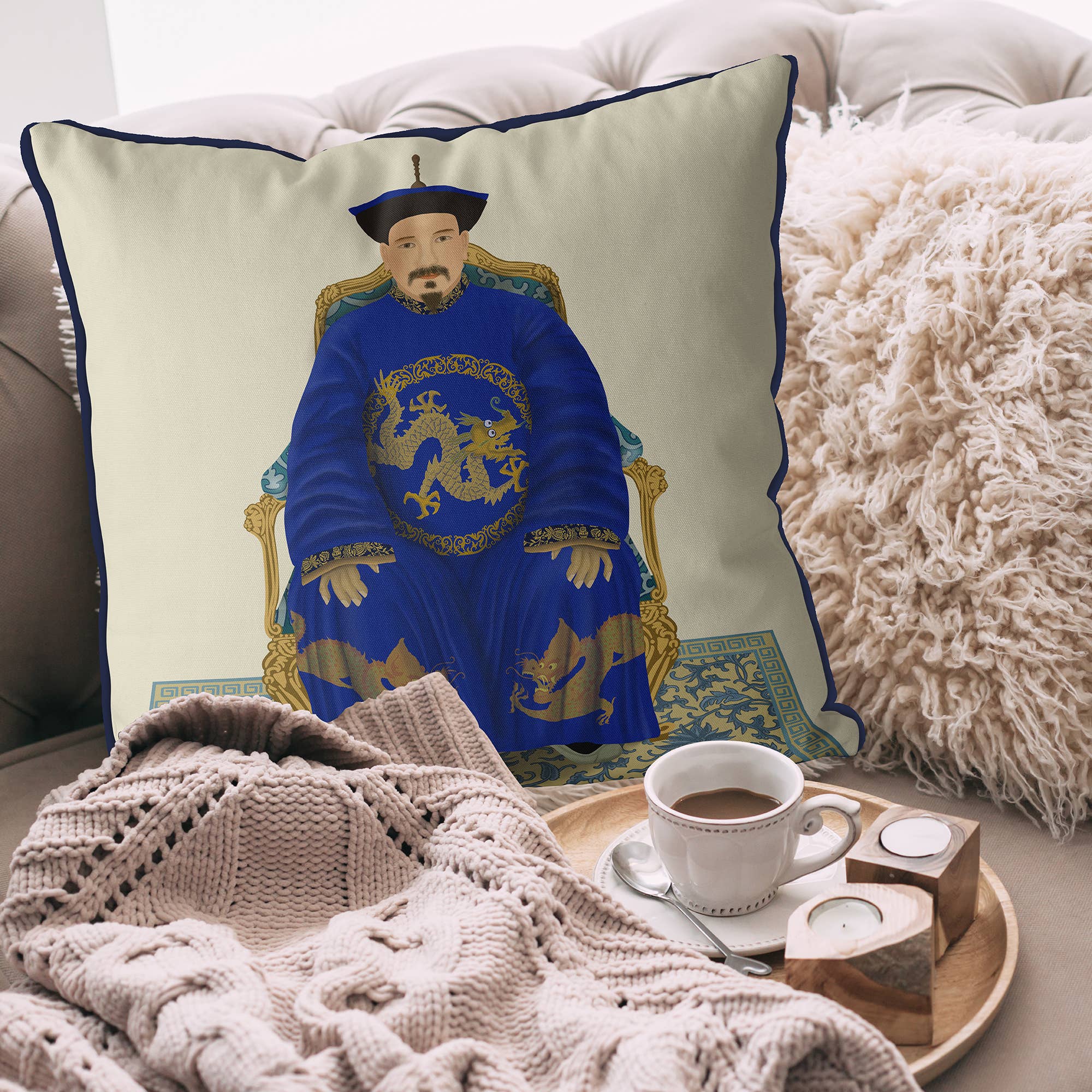 FabFunky Ltd - Wholesale Throw/Decorative Pillow - Chinese Emperor/Empress 2 Blue Chinoiserie pillow cushion2