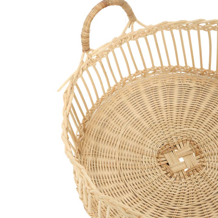 Round Rattan and Cane Floor Basket 18" with Handles for wholesale by Amara