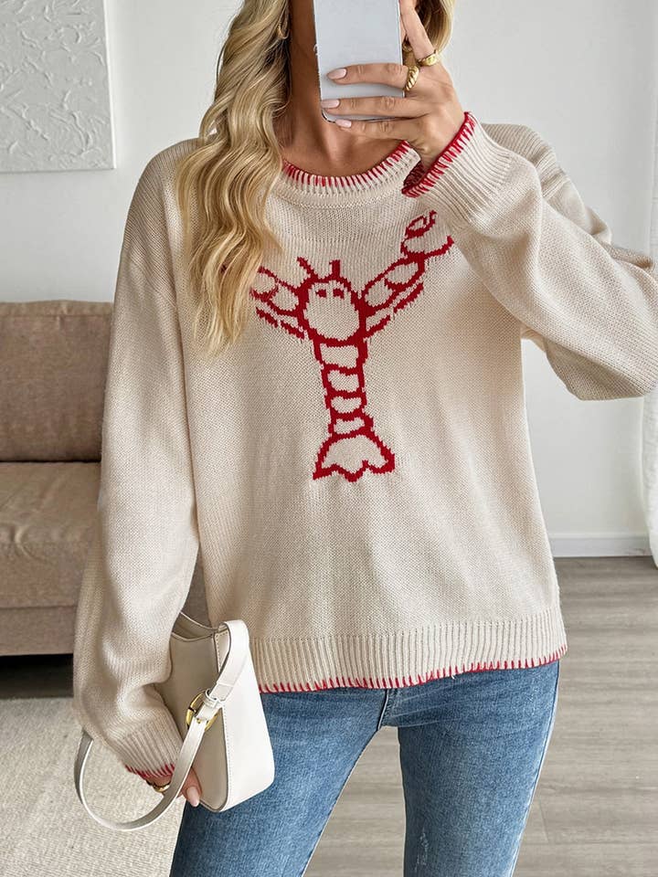 Apricot Lobster & Contrast Trim Sweater Top for wholesale on Faire0