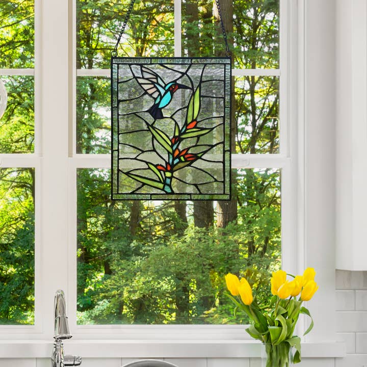 River of Goods - Wholesale Decorative Panel - 10"H Happy Hummingbird Stained Glass Window Panel