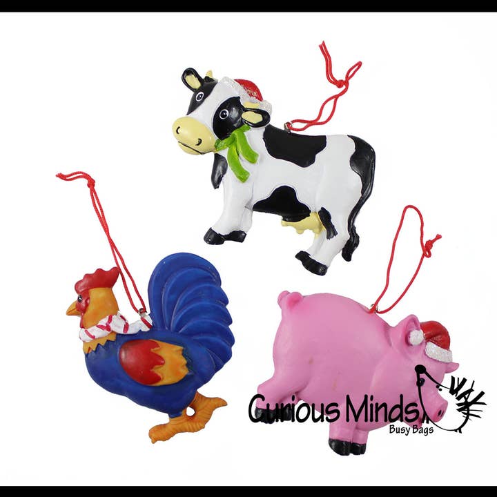 1 Cute Farm Animal Christmas Ornaments for Tree - Christmas for wholesale by Curious Minds Toys