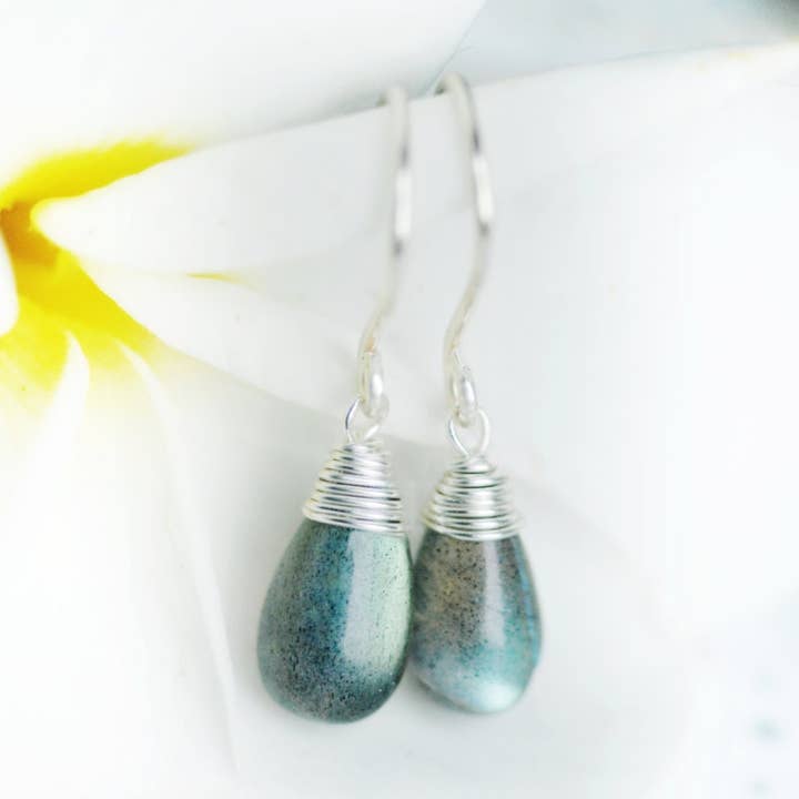 Stunning Labradorite Dangle Drop Earrings // Amazing, Unique, Blue Green Flash, Aaa Quality Gemstones // Handmade With Love In Hawaii // for wholesale by Treehouse Jewelry Hawaii