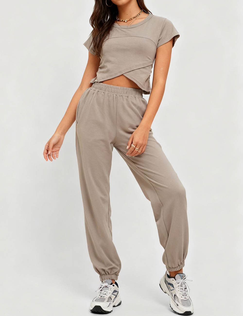 Sweetkama - Wholesale Lounge Set - Women's - Ladies Solid Color Crop Top and Pants Set SKST3796