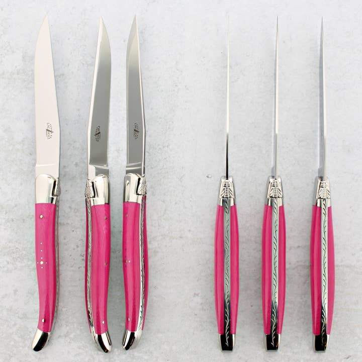 Laguiole Imports - Wholesale Knife Set - Forge de Laguiole Fuchsia Set Steak Knives