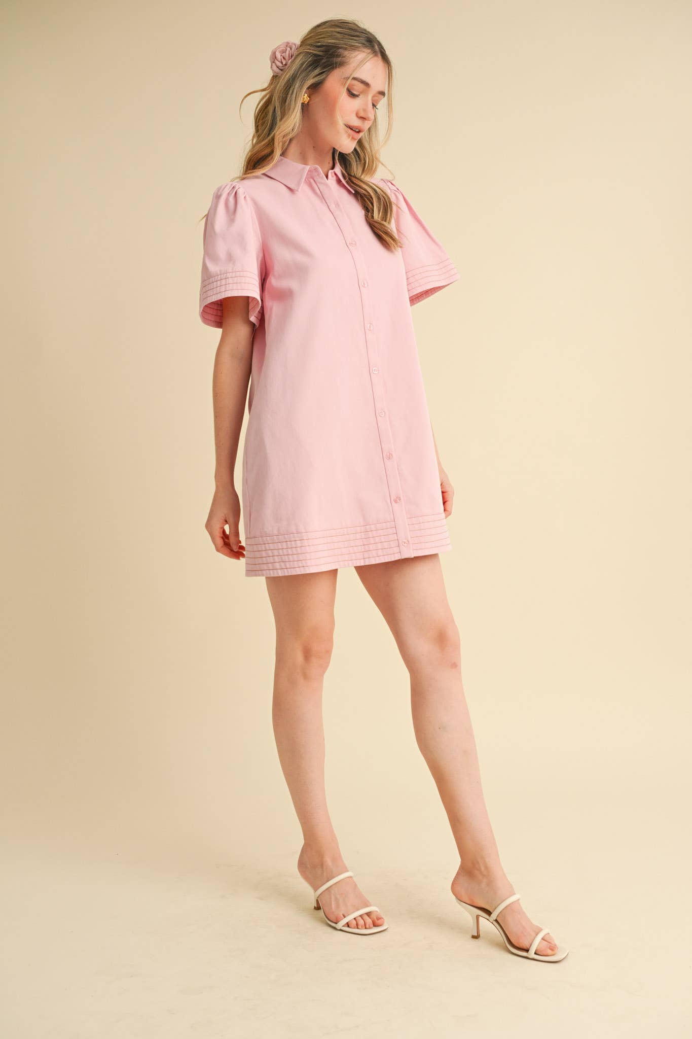 &MERCI - Wholesale Dress - Women's - SHORT SLEEVE BUTTON DOWN MINI DRESS MDR35722