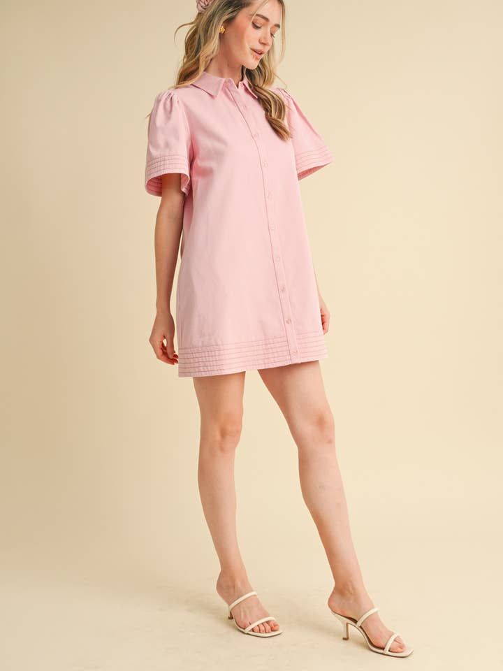 &MERCI - Wholesale Dress - Women's - SHORT SLEEVE BUTTON DOWN MINI DRESS MDR35722