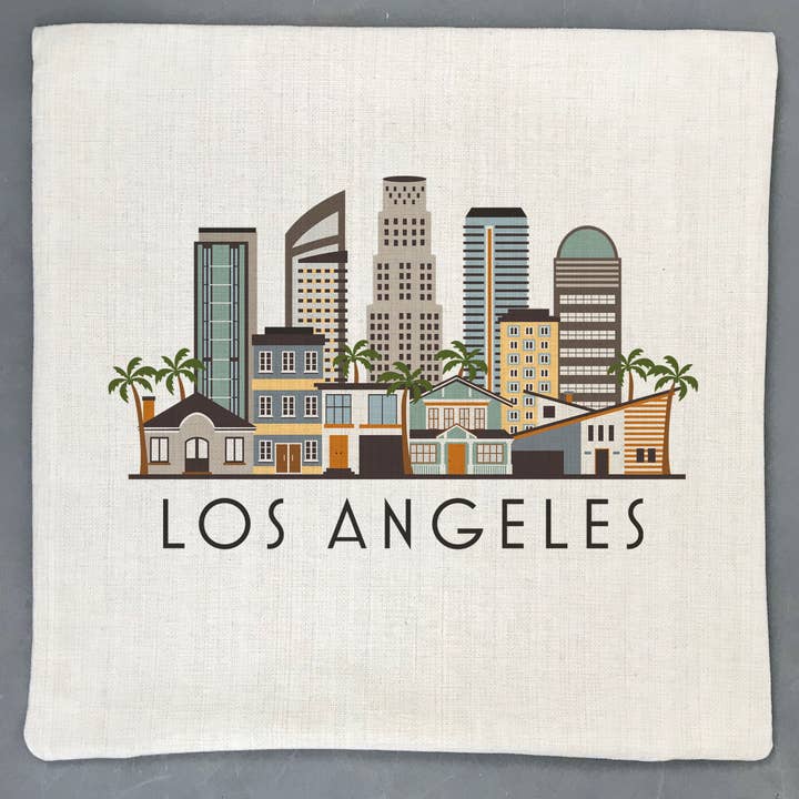 MooMo Studio - Wholesale Throw Pillow Cover - Los Angeles California Skyline Pillow Cover | LA Graphic Decorative Throw Pillow Cushion Sham
