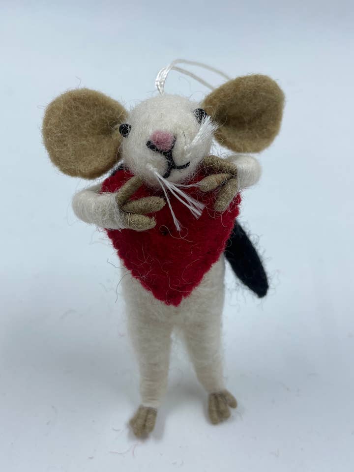 Handmade Felted Mouse with Heart for wholesale by Funky Yak Ltd