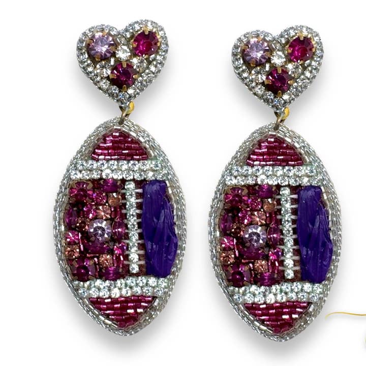 Jogo Day Brincos de Futebol Rhinestone Hearts Raffia por atacado de Jenny Patrick Designs ™