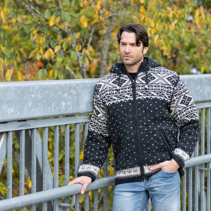Moritz Wool Sweater with Zip Front & Nordic Knit Design for wholesale by Lost Horizons Canada