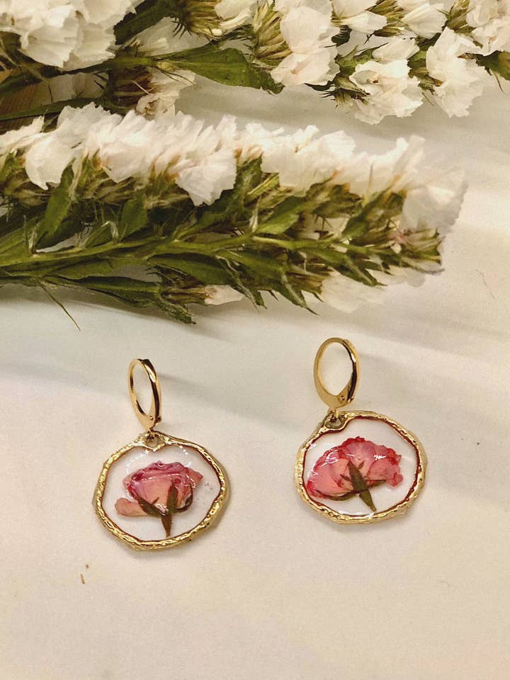 Rose Bud Flower-Pressed Earrings for wholesale by Evergarden