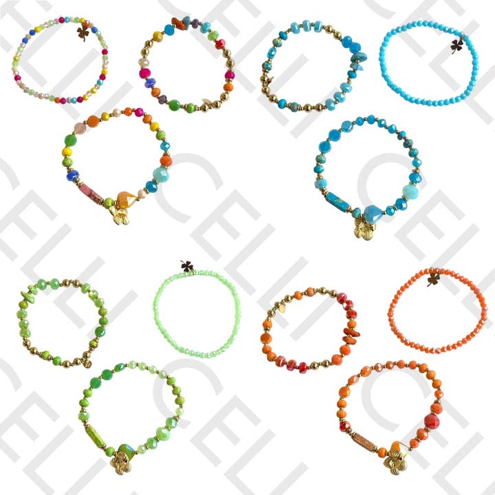 Celli Biju - Wholesale Link & Chain Bracelet - Steel Bracelet - with natural stones and faceted crystals