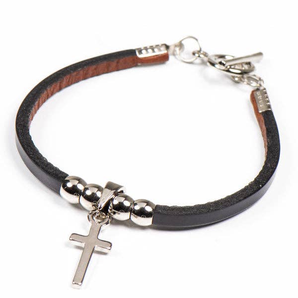 Sam Unisex Black Leather Cross Bracelet for wholesale by Marlafiji