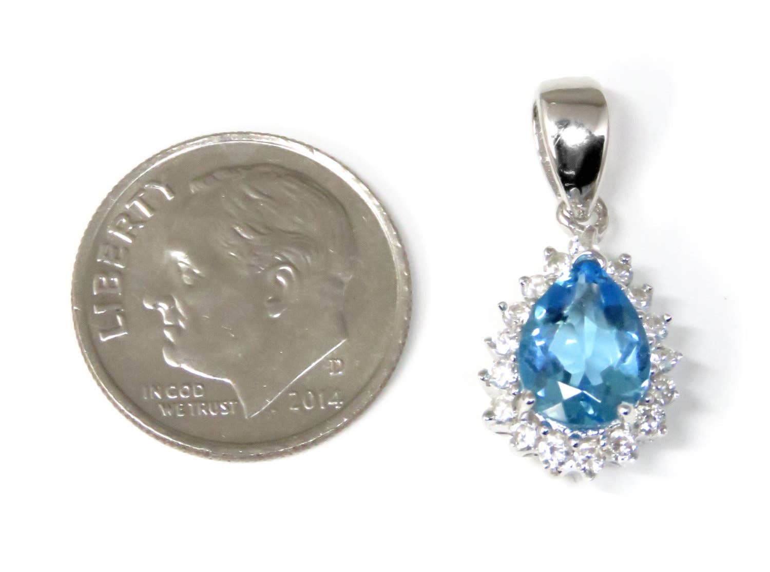 Twan Kee Jewelry - Wholesale Individual Charm/Pendant - 1.5ct. Pear-shape Swiss Blue Helenite Sterling Silver Halo3