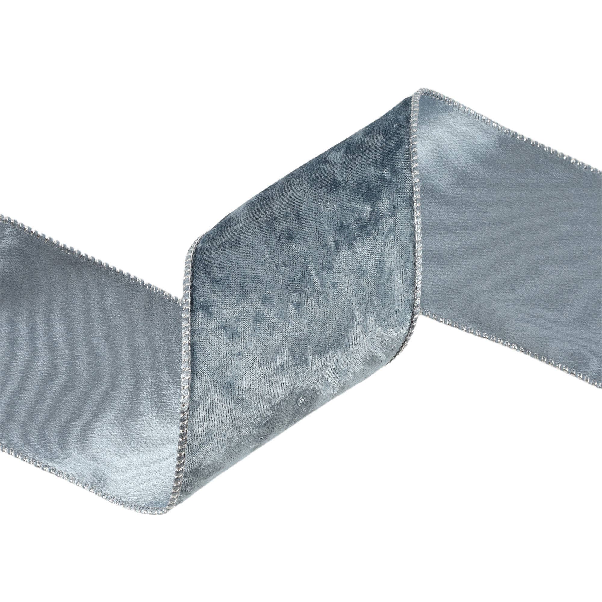 LA Ribbons Wholesale – Engroshandel Bånd – 4" Vendbar Frostet Fløjlsbånd med Tråd | Blå/Blå | 10 Yard Rulle4