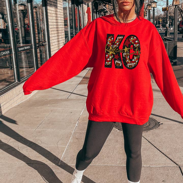 Uncommon Label - Wholesale Graphic Sweatshirt - Women's - KC Disco Chiefs Adult Graphic Crewneck Pullover0