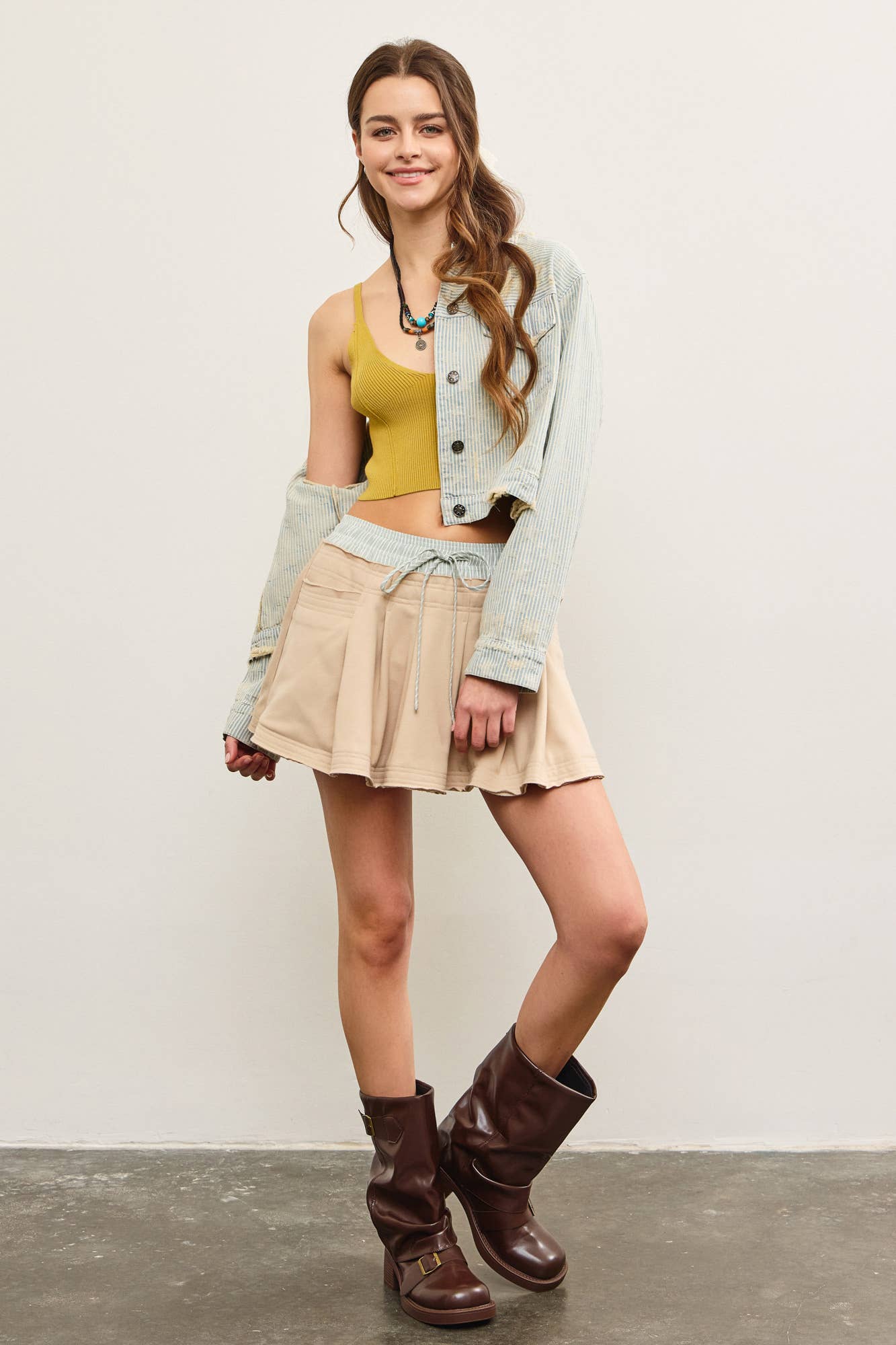 Mustard Seed - Wholesale Skort - Women's - STRIPE WAIST BAND PLEATED SKORT6