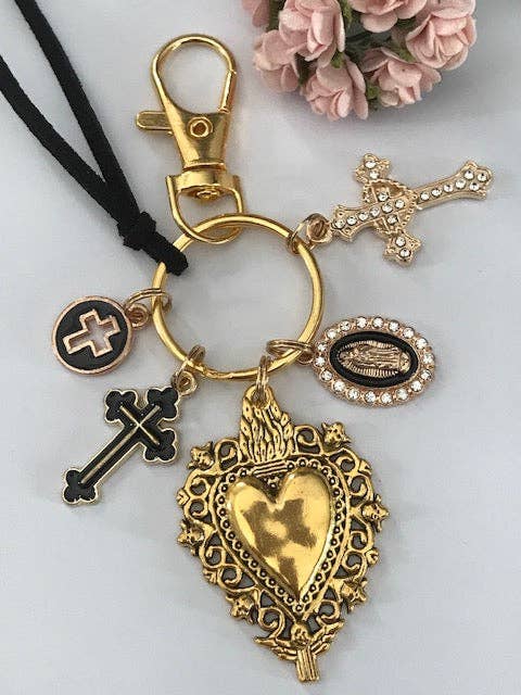 Sleutelhanger met Maagd Maria, Heilig Hart en Kruis - Geschenk voor Maagdmoeder, Mirakelmedaille Maagd Amulet, Ex-Voto Sleutelhanger voor wholesale door Miss DJ Angel