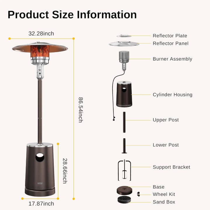 Bronze 50,000 BTU Outdoor Patio Heater With Table Design Feature for wholesale on Faire8