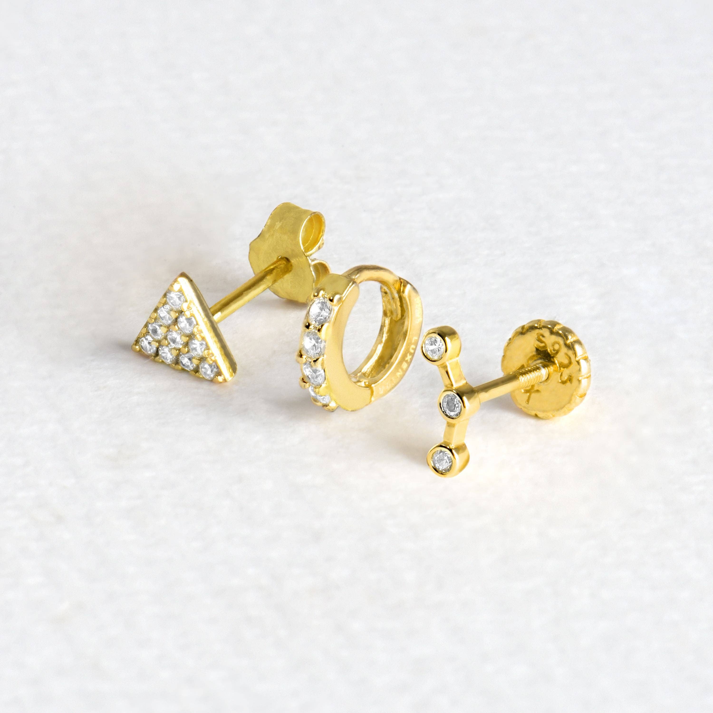 Luxenter - Vendita all'ingrosso Orecchini singoli - Piercing Luxenter in Argento Sterling 925 con Zirconia Brillante placcato in oro giallo 18K - Qant3