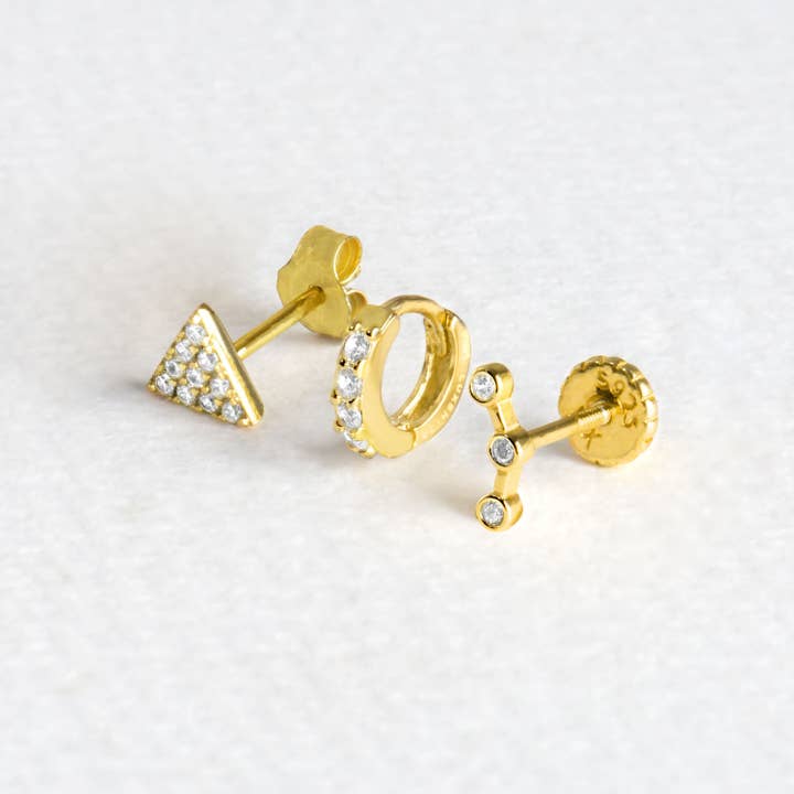 Luxenter - Vendita all'ingrosso Orecchini singoli - Piercing Luxenter in Argento Sterling 925 con Zirconia Brillante placcato in oro giallo 18K - Qant3
