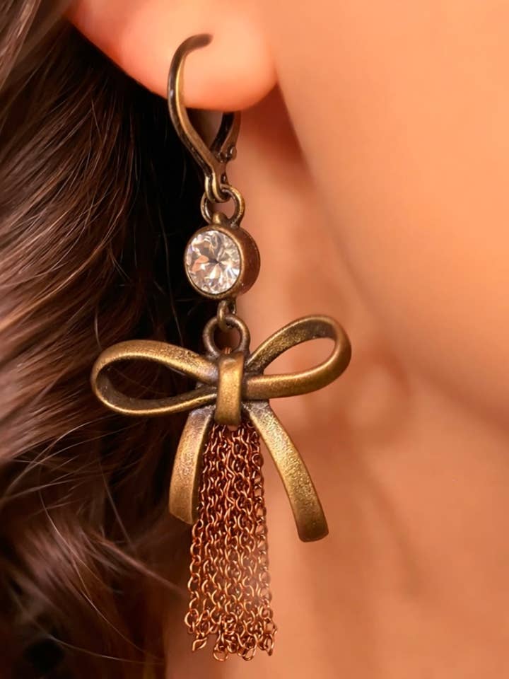 Copper chain tassel earrings-Vintage/Romantic/Museum for wholesale by Savannah Hoffman Designs Artisan Jewelry