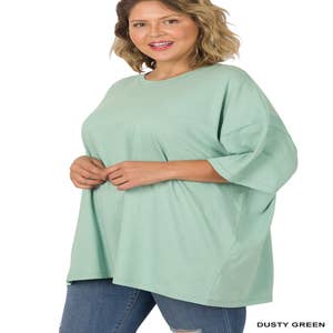 Zenana Tri Blend Oversized Pocket Boyfriend Tee Green