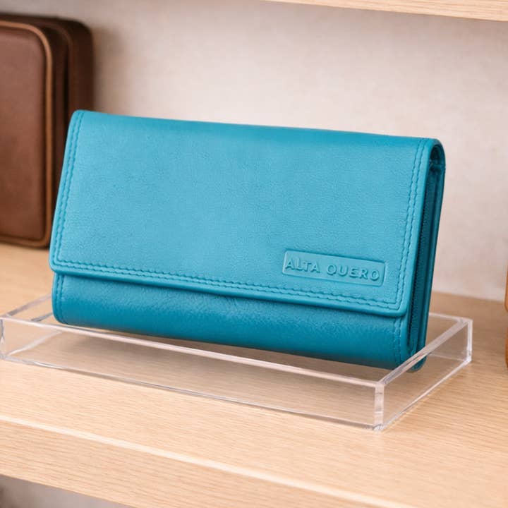 Ægte læder damepung – Turkis for engroshandel hos Alta Quero