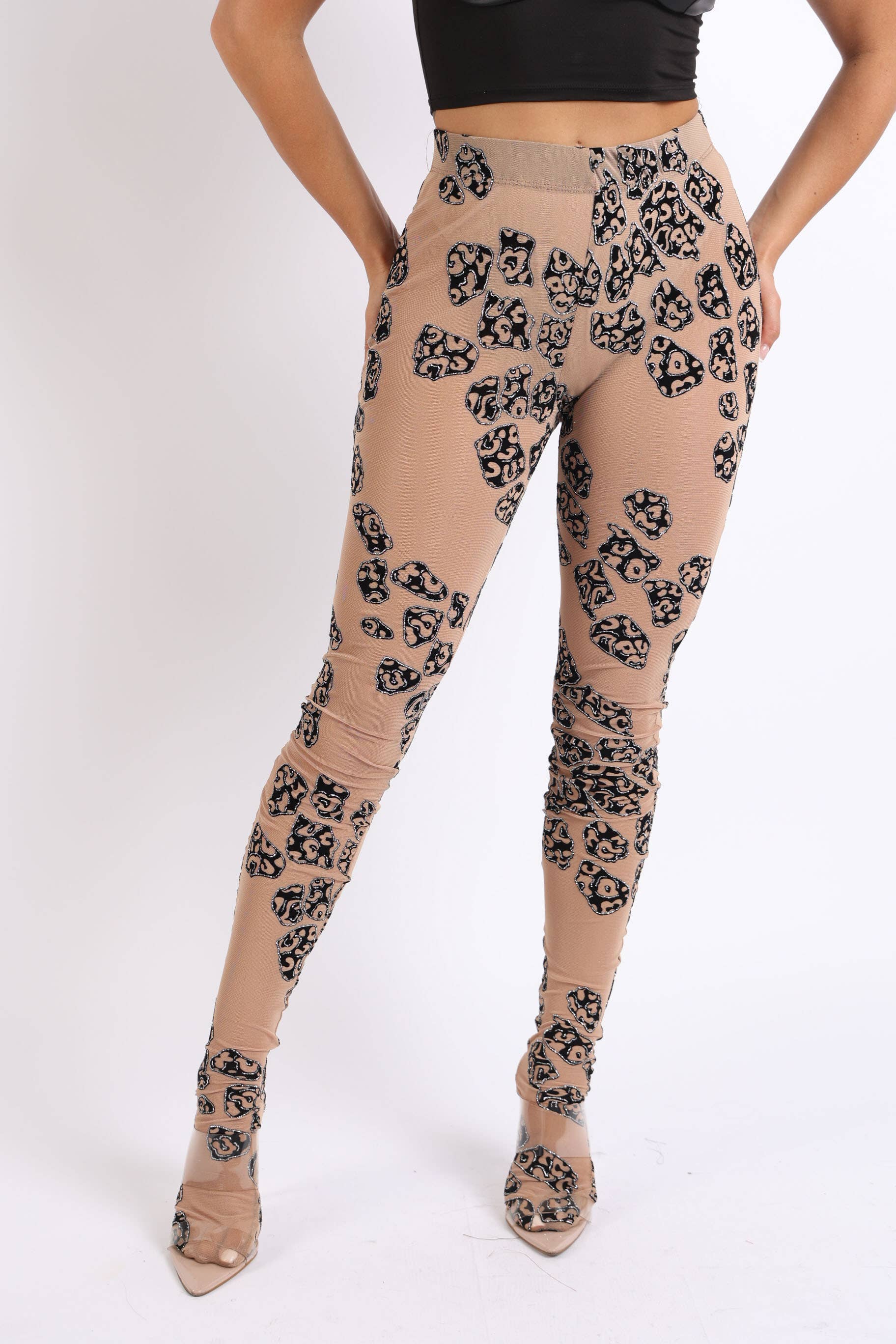 NAKEN Glittrade leopard mesh footed leggings för wholesale på Faire0