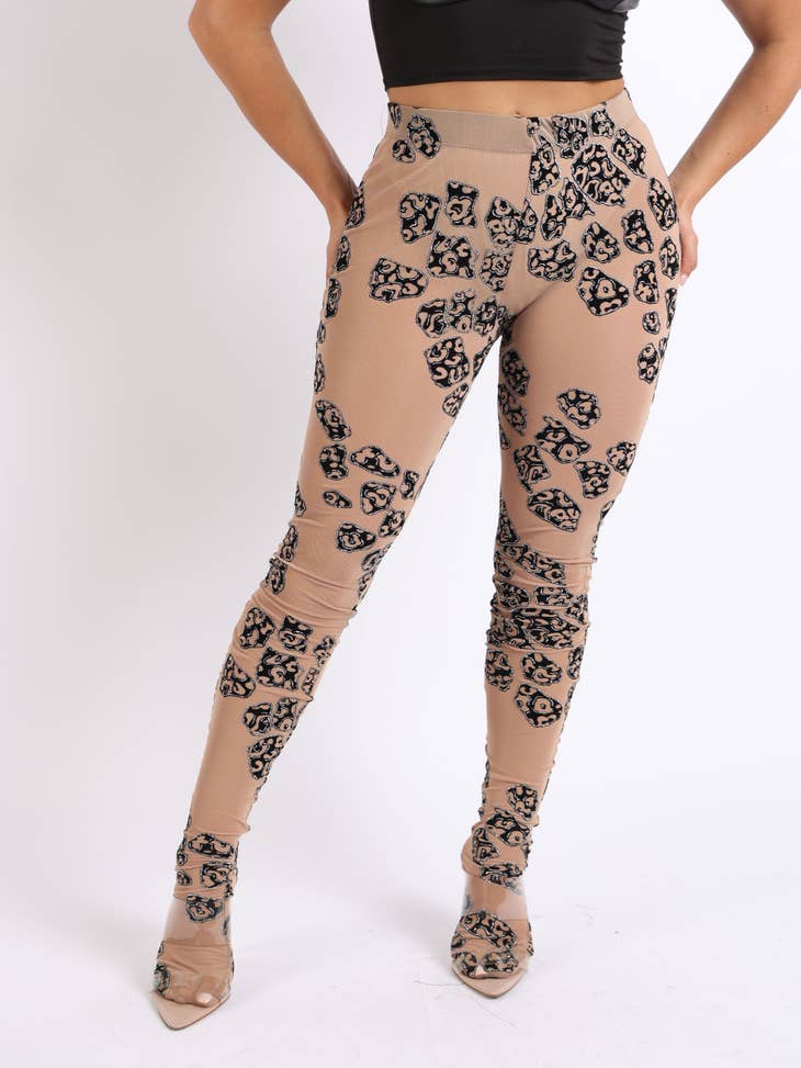 Wholesale Glittered leopard mesh footed leggings for your store