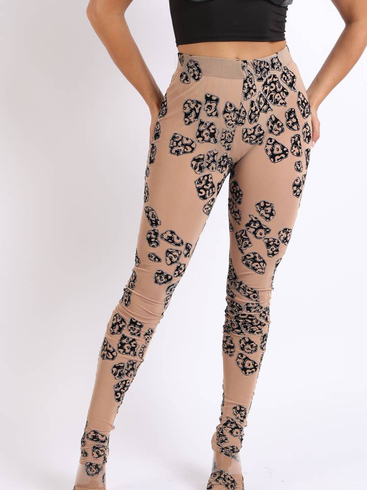 NUDE Glittered leopard mesh footed leggings for wholesale on Faire0