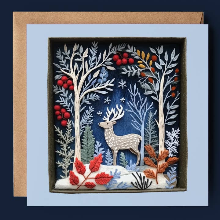 Grey Deer in a Frosty Forest 2D Print Shadow Box Card for wholesale by Good Post Day