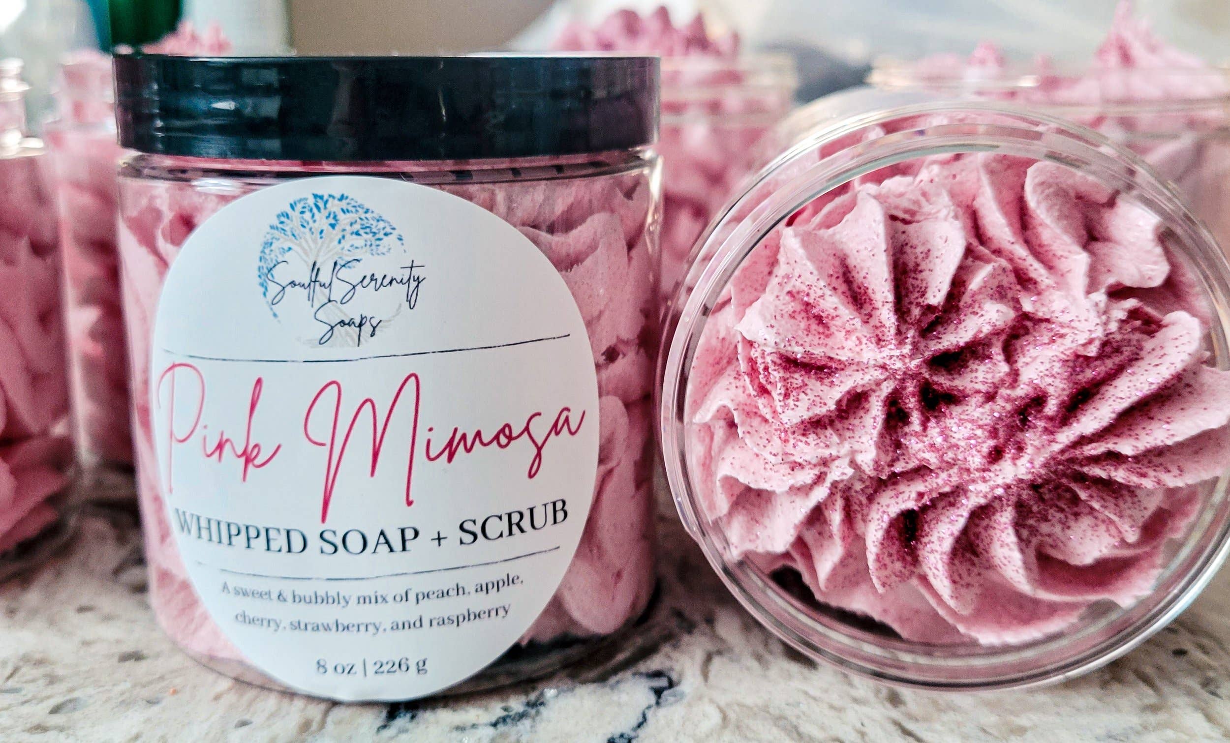 Soulful Serenity Soaps - Wholesale Whipped Soap - Pink Mimosa Whipped Soap + Scrub1