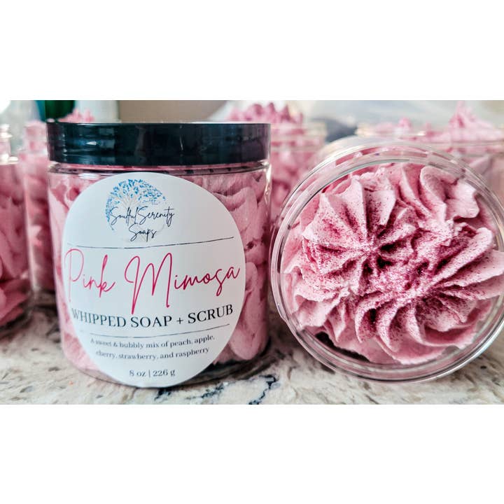 Soulful Serenity Soaps - Wholesale Whipped Soap - Pink Mimosa Whipped Soap + Scrub1