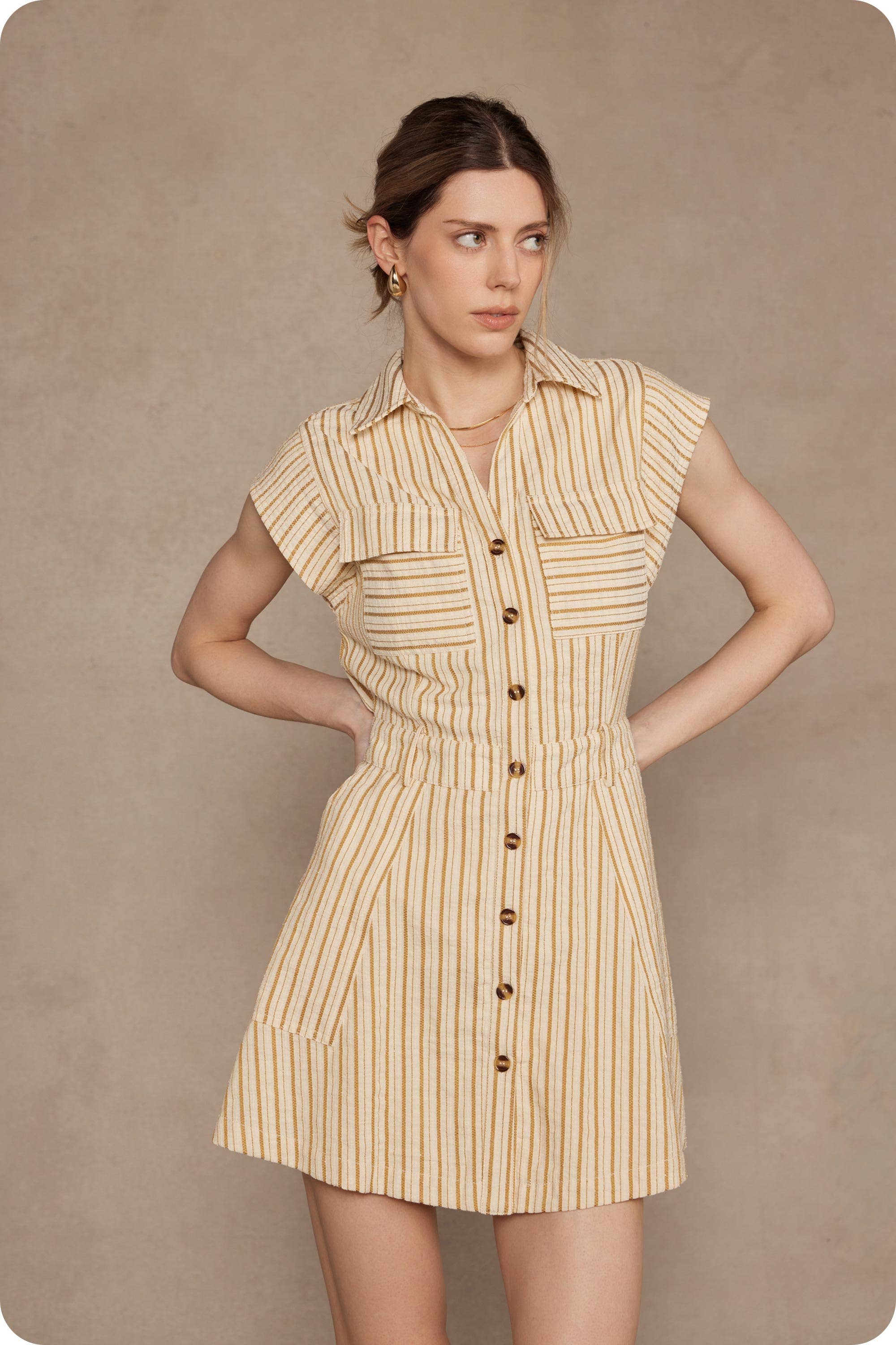 Strut & Bolt - Wholesale Dress - Women's - Top-Stitch Sleeveless Stripe Cotton Mini Dress21