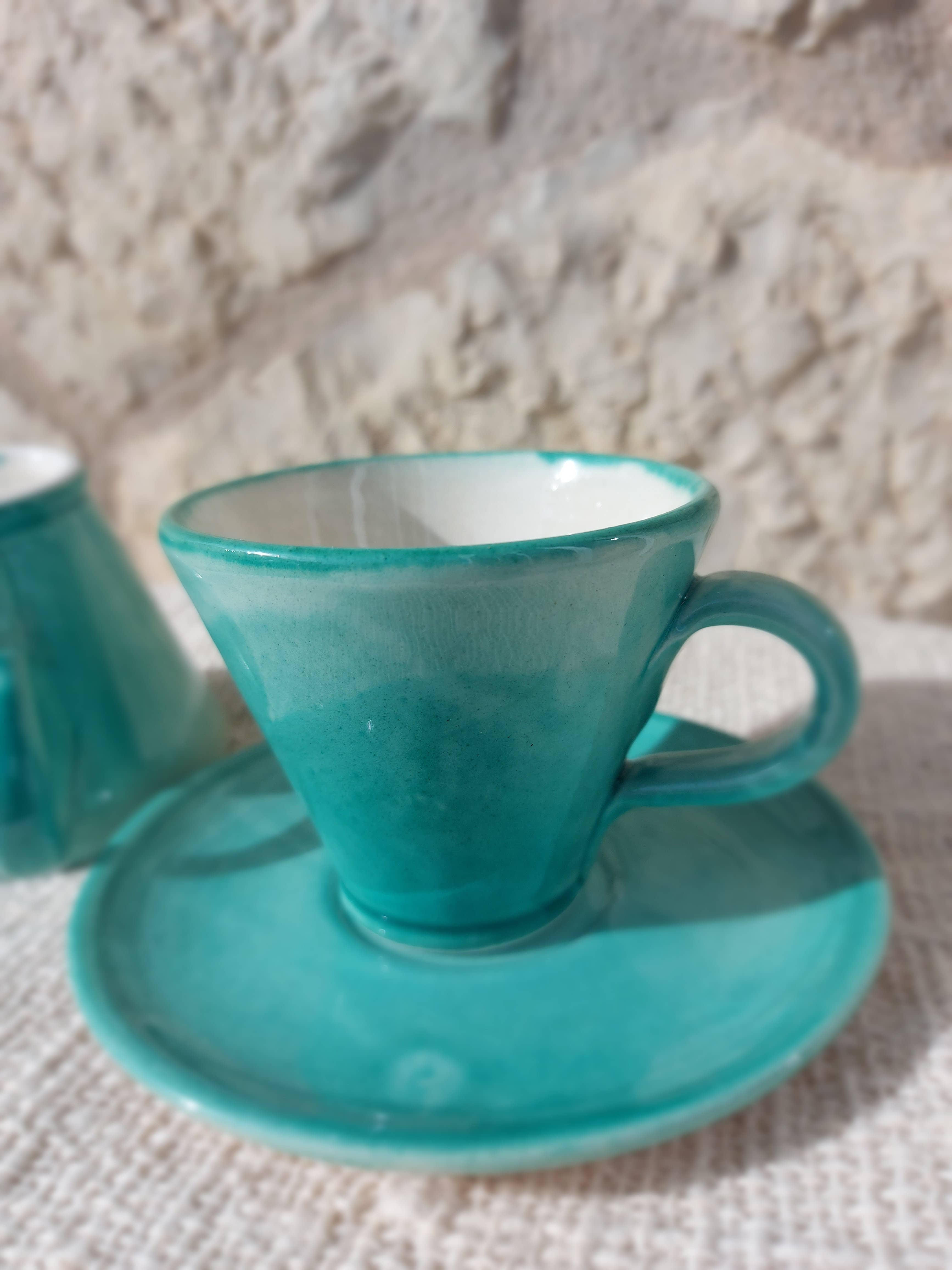 Maya Mallorca - Vente Tasse à café/thé - ENSEMBLE EN CÉRAMIQUE FAIT MAIN : TASSE À CAFÉ ET ASSIETTE2