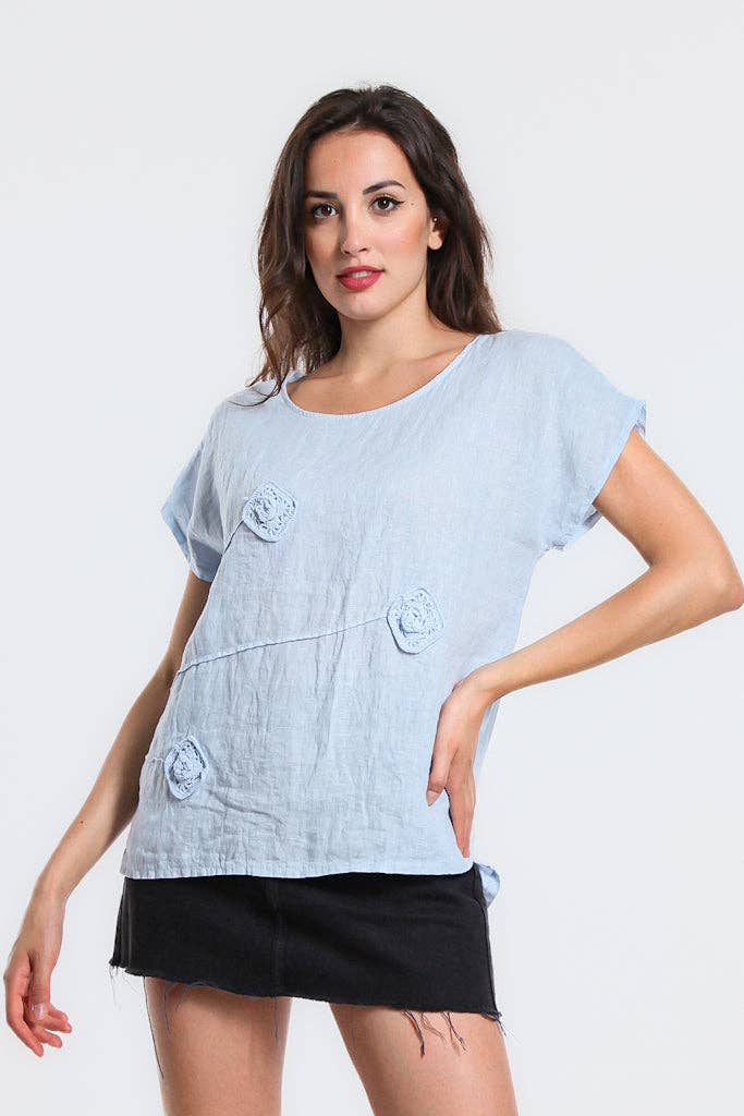 TINA Stephens Italy/Tees By Tina – wholesale Blouse – Women’s – Perri Linen Crochet Diamond Top (BSS195)5