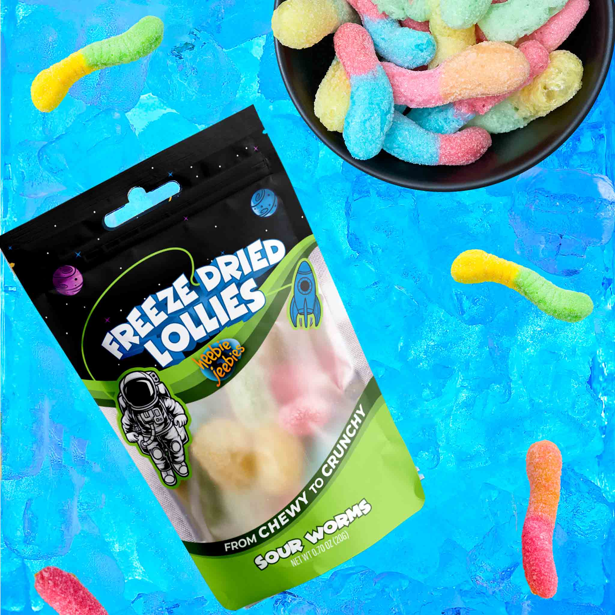Heebie Jeebies - Wholesale Boiled sweets - Mini Sour Worms Freeze Dried Lollies0