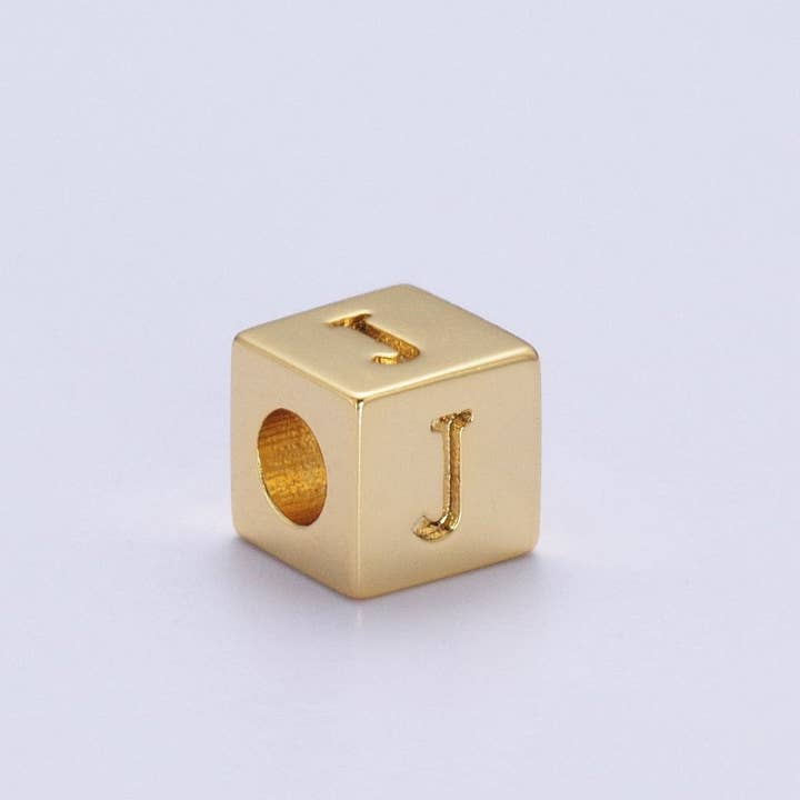 Aim Eternal - Wholesale Individual Charm/Pendant - Gold Initial Letter Alphabet 6.2mm Block Beads Charm Connector For Jewelry Making Component Supply A-A1145-A-A11579
