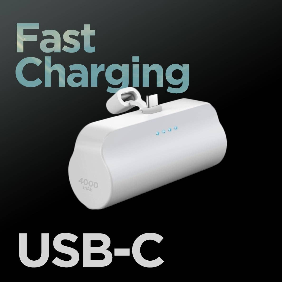 Infinite Basics - Wholesale Portable Charger - USB-C Battery Pack for iPhone 15 and 15 Pro Max - Fast Charging Type-C, Small Power Bank for Travel with Built-in Cable, 4000mAh (Fast Charging Enabled)2