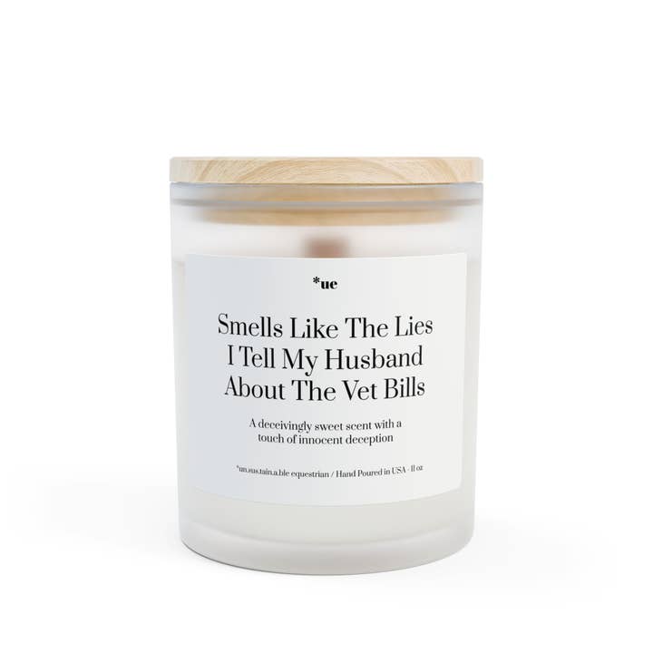 Frosted Glass Candle, 11oz - Lies I Tell My Husband for wholesale by un.sus.tain.a.ble equestrian
