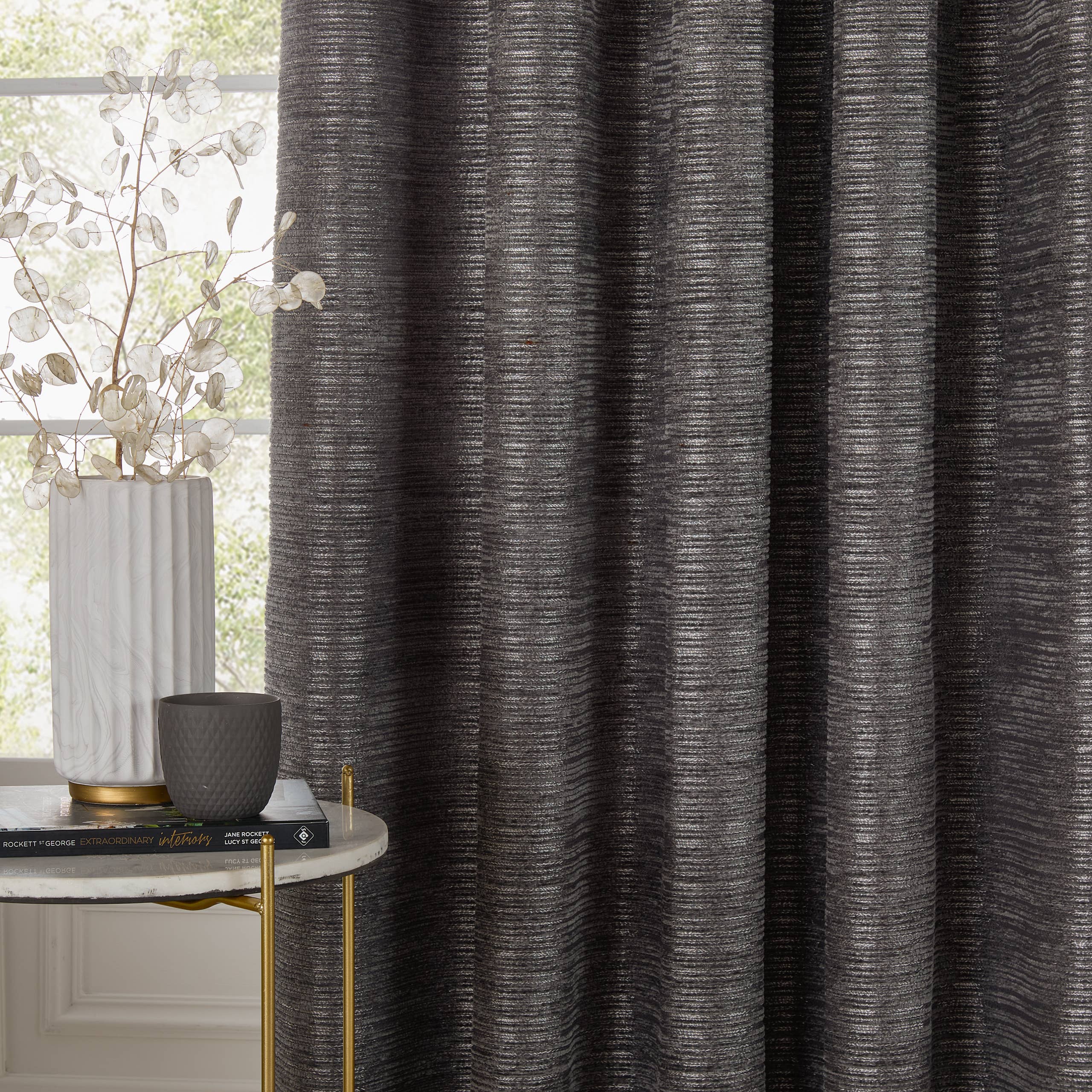 Jupiter Chenille Jacquard Eyelet Curtains Graphite for wholesale on Faire4