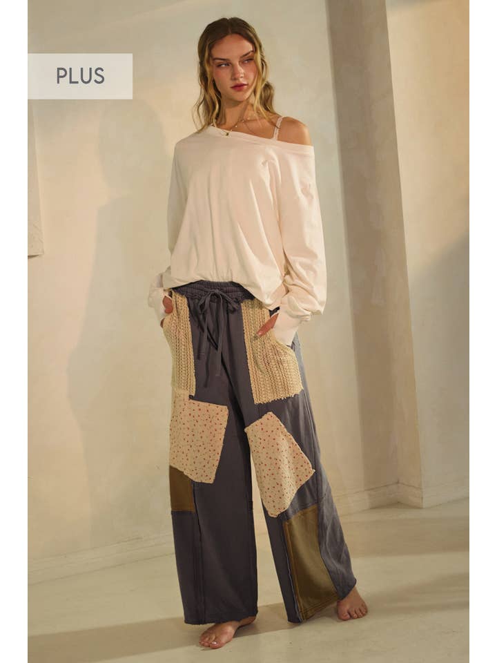 Oddi - Wholesale Pants - Women's - Plus Patchwork Wide-leg Pants