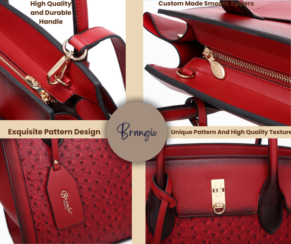 Brangio (Italy) Company Inc. - Wholesale Tote Bag - Women's - Brangio Italy Classic Camel Ostrich-Textured Tote Bag7