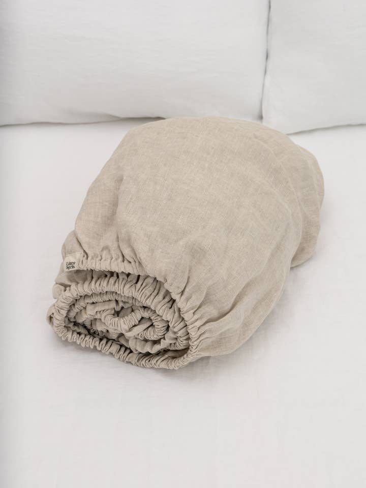 Natural Melange Linen Fitted Sheet for wholesale by Linen Spells