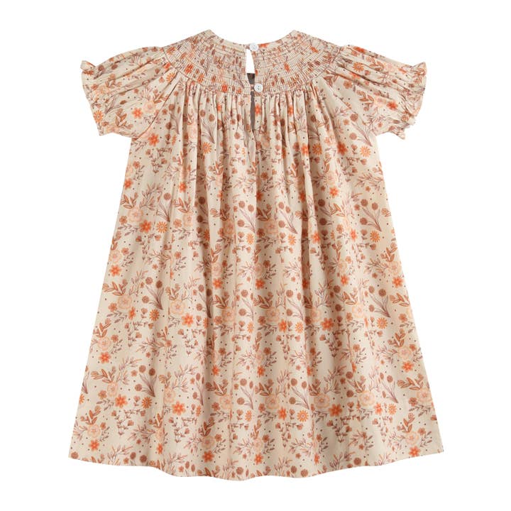 Lil Cactus - Wholesale Dress - Kids - Brown Floral Smocked Bishop Dress1