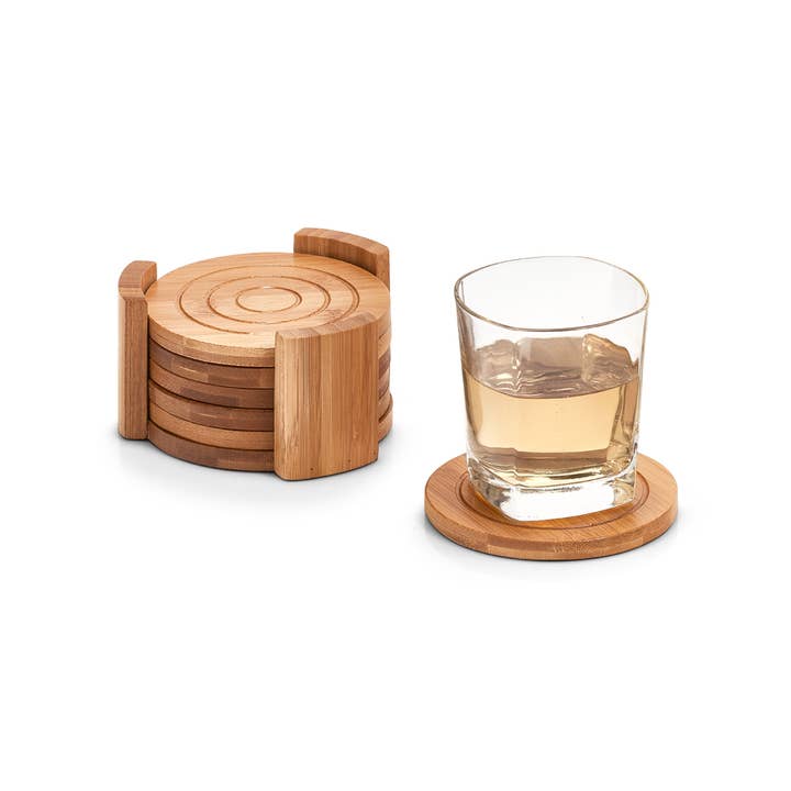nature Coaster Set, 7-Piece, Bamboo for wholesale on Faire2
