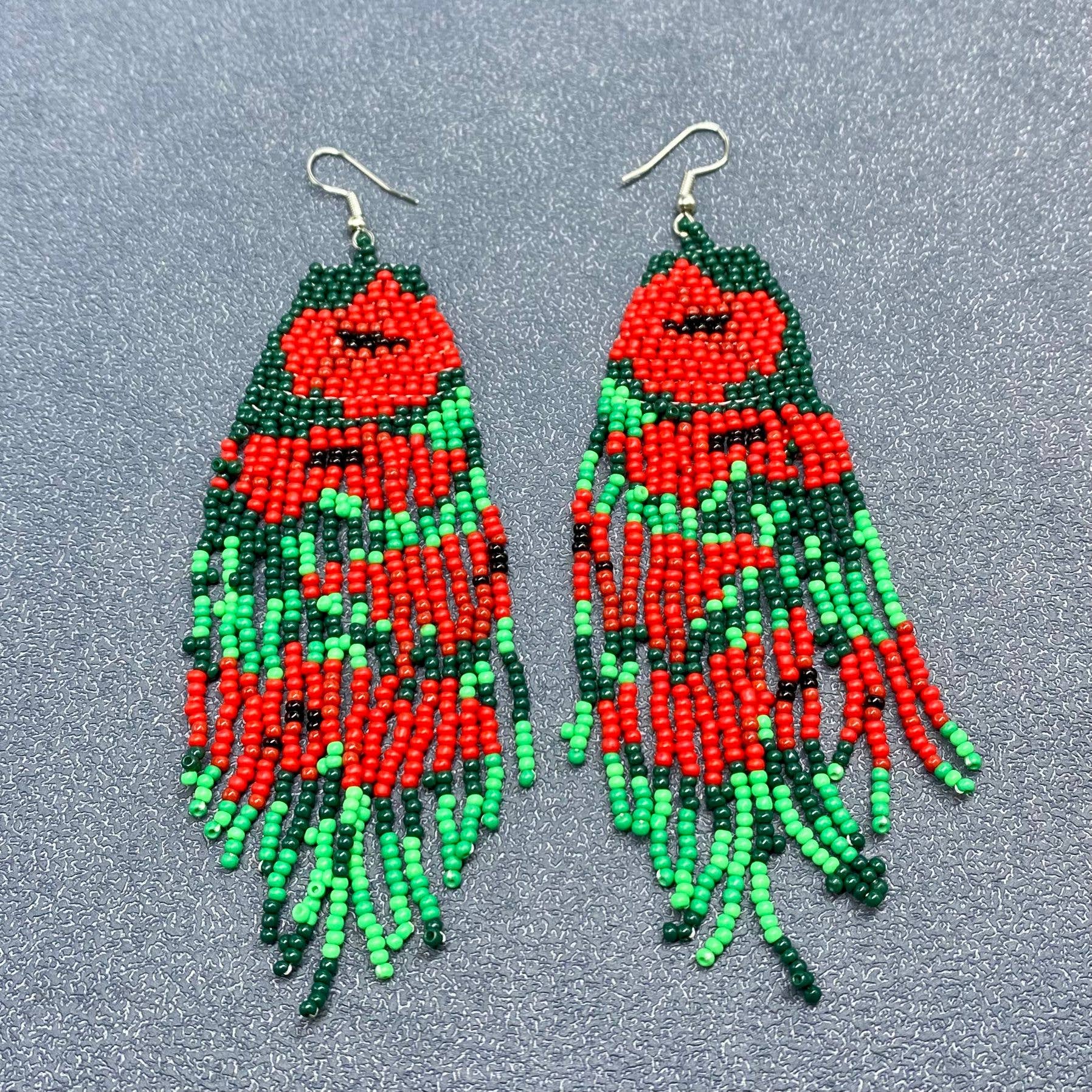 Mio Queena - Vente Boucles d'oreilles à pampille - Boucles d'oreilles à franges en perles de rocaille rouges - SB2