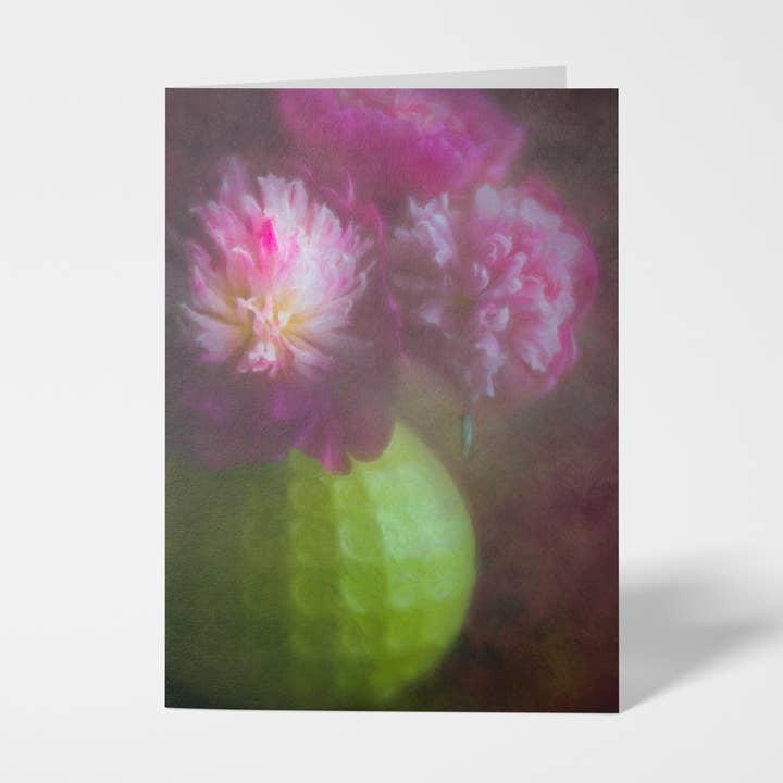 Winter Peonies 5x7 Single Peony Still Life Greeting Card for wholesale by Sheryl’s Virtual Garden